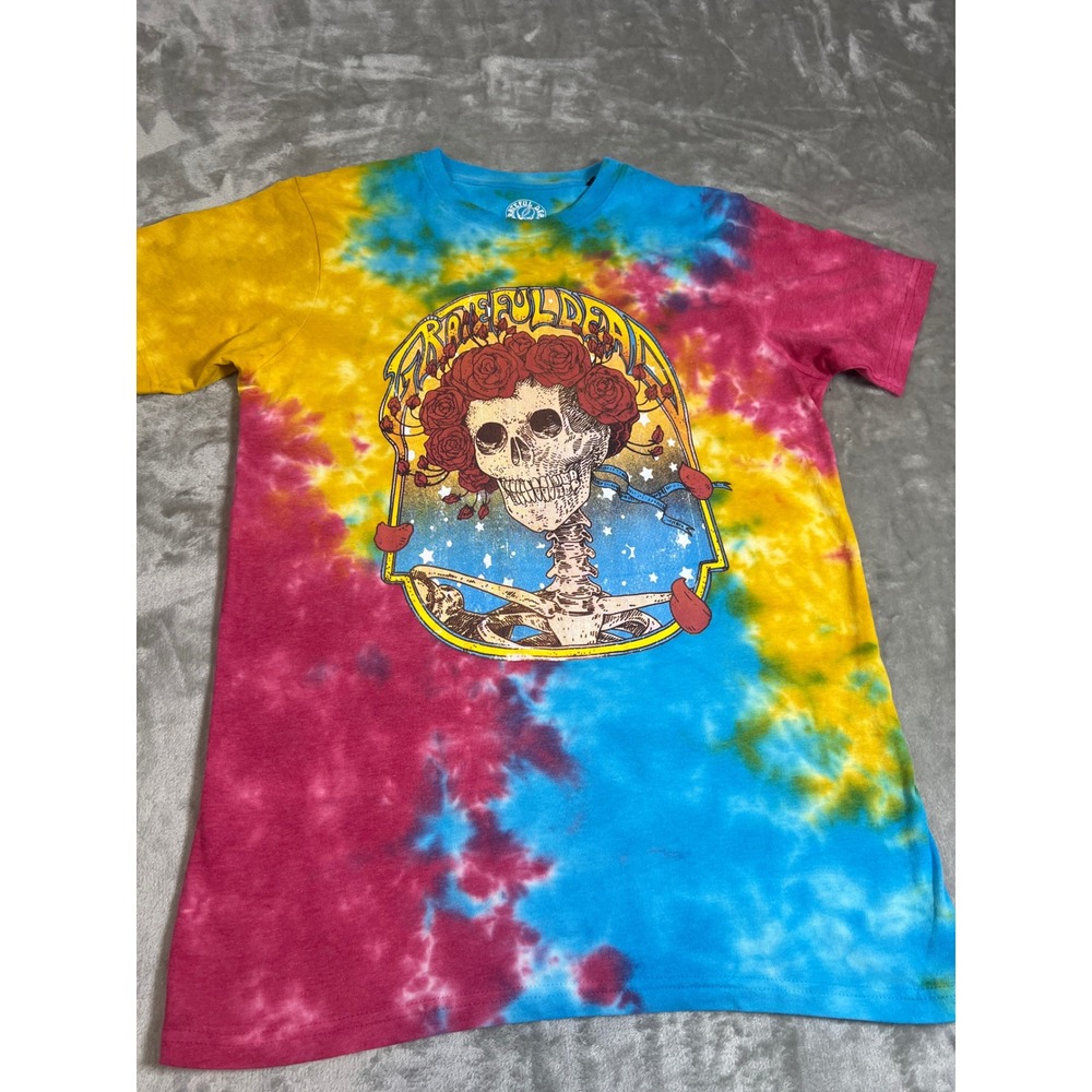 Grateful Dead Bertha Skeleton Roses Tie Dye T-Shirt Mens Small Blue Yellow Pink